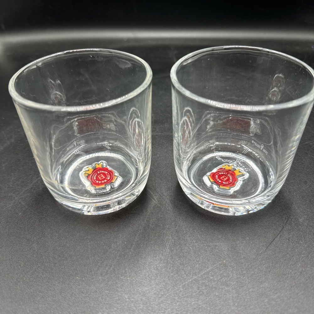 2 Jim Beam Bourbon Whiskey Rocks Glasses Red Emblem